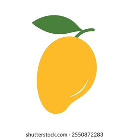 Mango fruit with green leaves icon sign isolated on white background vector illustration