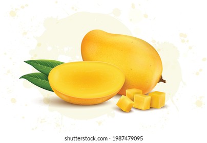 Mango fruit with half piece of mango isolated on white background