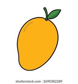 Icono de fruta de mango sobre fondo blanco. diseño colorido. Ilustración vectorial. Ilustración de un mango amarillo brillante con una sola hoja verde unida a un tallo marrón corto. 