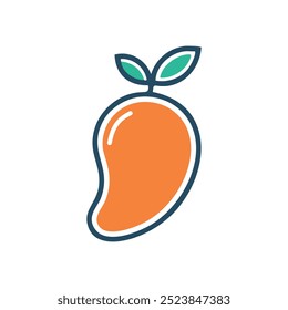 Mango fruit icon. Simple, colorful icon depicting a ripe mango fruit with leaves. Perfect for branding, websites, and apps.