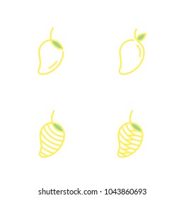 Mango fruit icons outline stroke set design yellow color illustration isolated on white background, vector eps10