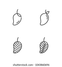 Mango fruit icons outline stroke set design illustration black and white color isolated on white background, vector eps10