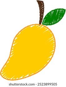 Ilustração de fruta de manga com desenho de giz de cera infantil estilo