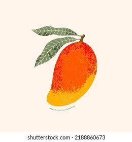 Mango fruit illustration. Vintage style. Ripe mango plant with leaves. Vector illustration