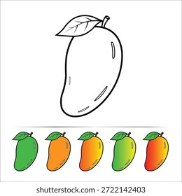 Mango Fruit Line Art und Flat Color Beispiele
