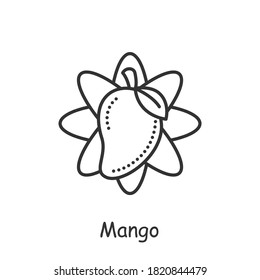 Mango fruit line icon. Tropical, exotic fruit. Sacral, totem plant. Indian National symbol. Indian agriculture. Indian culture, traditions and customs. Isolated vector illustration. Editable stroke 