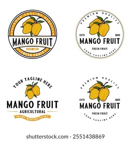 mango fruit logo design set, with fresh apple fruit icon. Perfect for fruit label, juice drink icon, or beverage product sticker