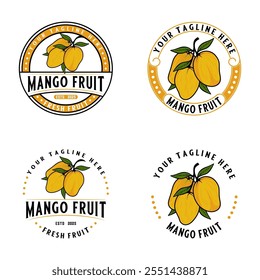 mango fruit logo design set, with fresh apple fruit icon. Perfect for fruit label, juice drink icon, or beverage product sticker