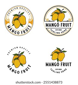 mango fruit logo design set, with fresh apple fruit icon. Perfect for fruit label, juice drink icon, or beverage product sticker