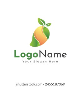 Mango fruit logo design vector. Mango fruit logo with cart