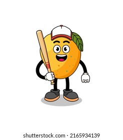 caricatura de mascota de frutos de mango como jugador de béisbol, diseño de personajes