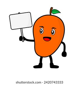 mango fruit mascot cartoon style with a grey blankboard. editable in EPS 10. mango illustration for child.