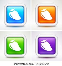 Mango Fruit on Colorful Square Buttons