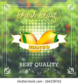 Mango fruit on natural background with ribbon. Fruity edition/vector illustration