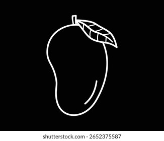 Manga Fruit Contorno Clipart com Folha, Arquivo EPS Vetor.