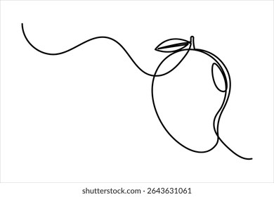 Mango fruit outline icon in continuous one line minimalist style illustration
