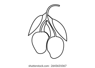 Mango fruit outline icon in continuous one line minimalist style illustration