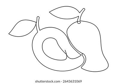Mango fruit outline icon in continuous one line minimalist style illustration