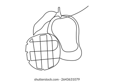 Mango fruit outline icon in continuous one line minimalist style illustration