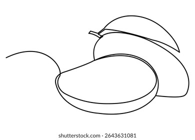 Mango fruit outline icon in continuous one line minimalist style illustration