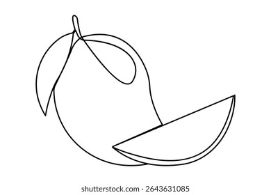 Mango fruit outline icon in continuous one line minimalist style illustration
