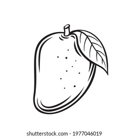 Mango fruit outline vector icon, drawing monochrome illustration. Healthy nutrition, organic food, vegetarian product.