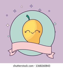 mango fruit with ribbon kawaii character