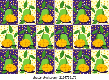 Mango Fruit Seamless Pattern With Bold Colorful Contrast And Tropical Summer Cartoon Style