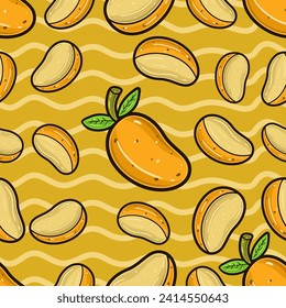 Patrón de caricatura sin foco de fruta de mango. Perfecto para fondo, fondo, fondo de escritorio y embalaje de cubierta. Ilustración vectorial.