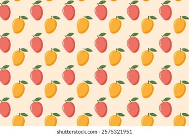 Mango fruit seamless pattern. Vector illustration of ripe mango background.