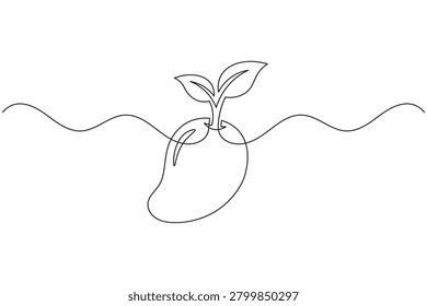 Mango fruit seedling sprout one line art continuous line drawing minimalist tropical fruit vector illustration