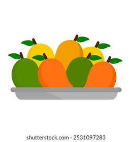 mango fruit with several colour style in the silver plate clip art vector illustration. mango cartoon style