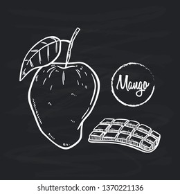 Mango fruit sketch or hand drawn illustration on black background
