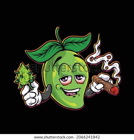 mango fruit smoking blunt from weed flower cannabis nug bud character cartoon