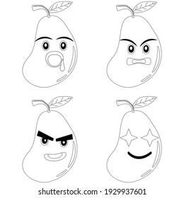 Mango fruit with various expressions. Graphic cartoon character vector illustration, coloring book design.