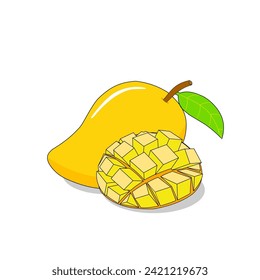 Mango fruit vector design new version in cartoon style. Unique and simple mango fruit packaging design.Fruit elements, logo, business icons,advertisement.Fresh fruit mango illustration can be edited. 