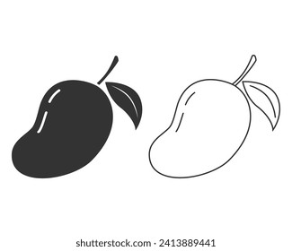 Mango fruit vector line icon set in modern flat style sign