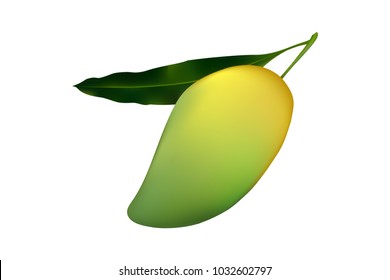 mango fruit, yellow and green color, white background, vector, illustration