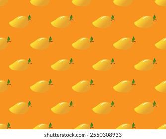Mango Früchte nahtloses Muster doodle Design mit Farbverlauf orange und gelb auf orangefarbenem Hintergrund Vektorgrafik. 