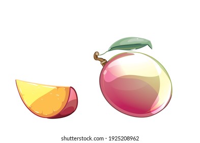 Mango full and slice vector illustration isolated on white background
