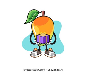 Mango give a gift cartoon. Mascot Character vector.