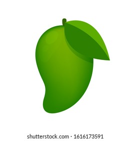 mango green fruit simple isolated on white background, raw mango cartoon for clip art, illustration mango for icon