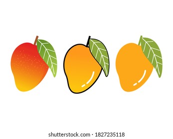 Mango with green leaf icon on white background vector illustration.