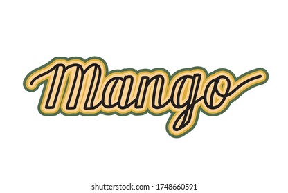 Mango. Handwritten lettering text. Name of fruit. Lettering illustration