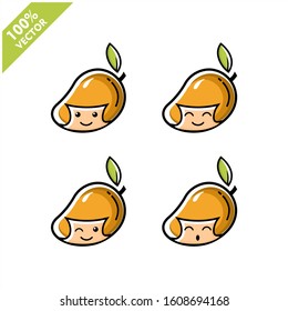 Mango. Healthy Food concept. Emoji Emoticon collection. Cartoon characters for kids coloring book, colouring pages, t-shirt print, icon, logo, label, patch, sticker. Mangos, a modern mango design
