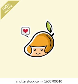 Mango. Healthy Food concept. Emoji Emoticon collection. Cartoon characters for kids coloring book, colouring pages, t-shirt print, icon, logo, label, patch, sticker. Mangos, a modern mango design
