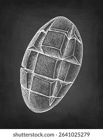 Mango hedgehog cut. Chalk sketch on blackboard background. Hand drawn vector illustration. Retro style.