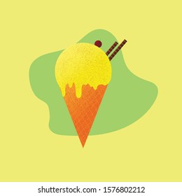 Mango ice cream in a cone