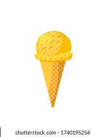 Mango ice cream cone. Design template for AD, promo, menu, flyer. Vector illustration cartoon icon isolated on white background.