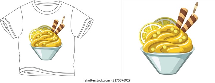 mango ice cream t-shirt design background color is a white and t-shirt color is a white beautiful color and beautiful design